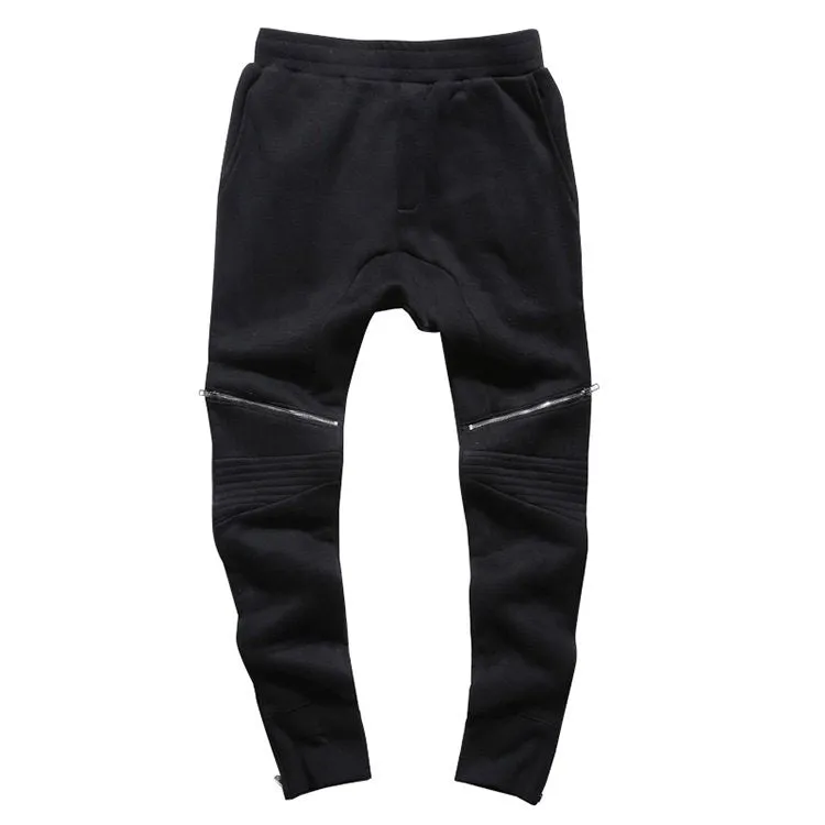 Men's Spring/Autumn Elastic Waist Cotton Joggers With Decorative Zippers