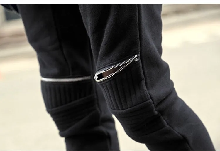 Men's Spring/Autumn Elastic Waist Cotton Joggers With Decorative Zippers