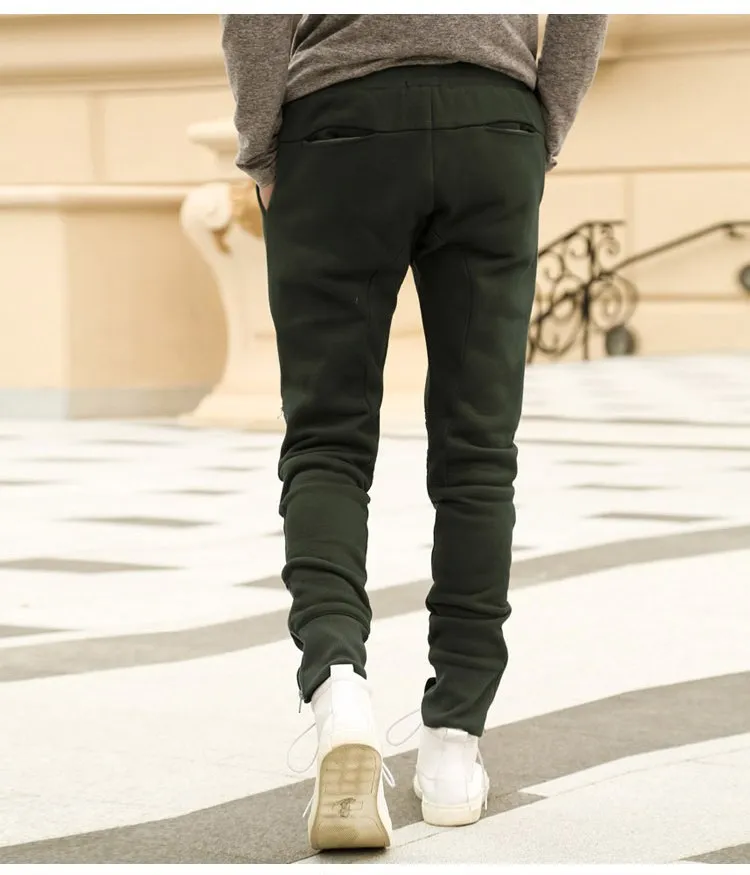 Men's Spring/Autumn Elastic Waist Cotton Joggers With Decorative Zippers
