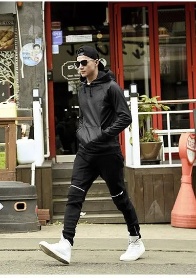 Men's Spring/Autumn Elastic Waist Cotton Joggers With Decorative Zippers