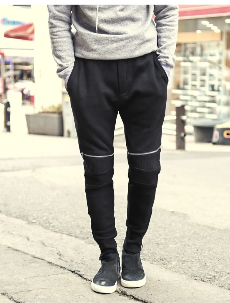 Men's Spring/Autumn Elastic Waist Cotton Joggers With Decorative Zippers