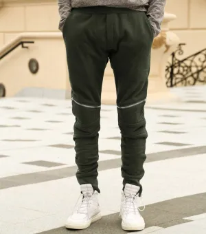 Men's Spring/Autumn Elastic Waist Cotton Joggers With Decorative Zippers