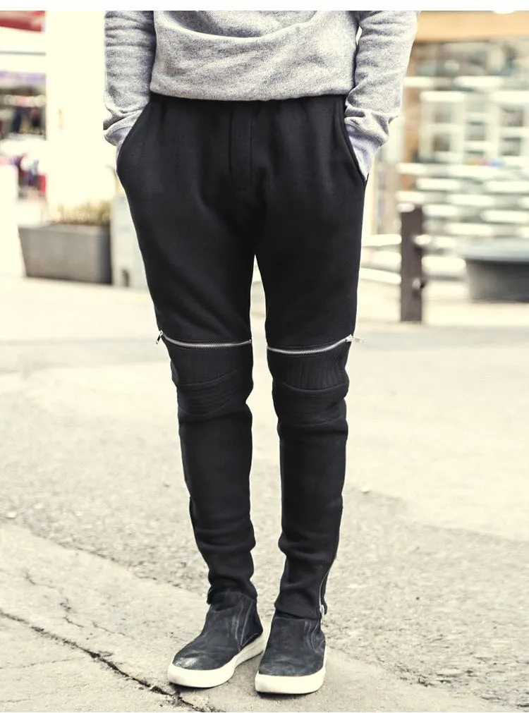 Men's Spring/Autumn Elastic Waist Cotton Joggers With Decorative Zippers