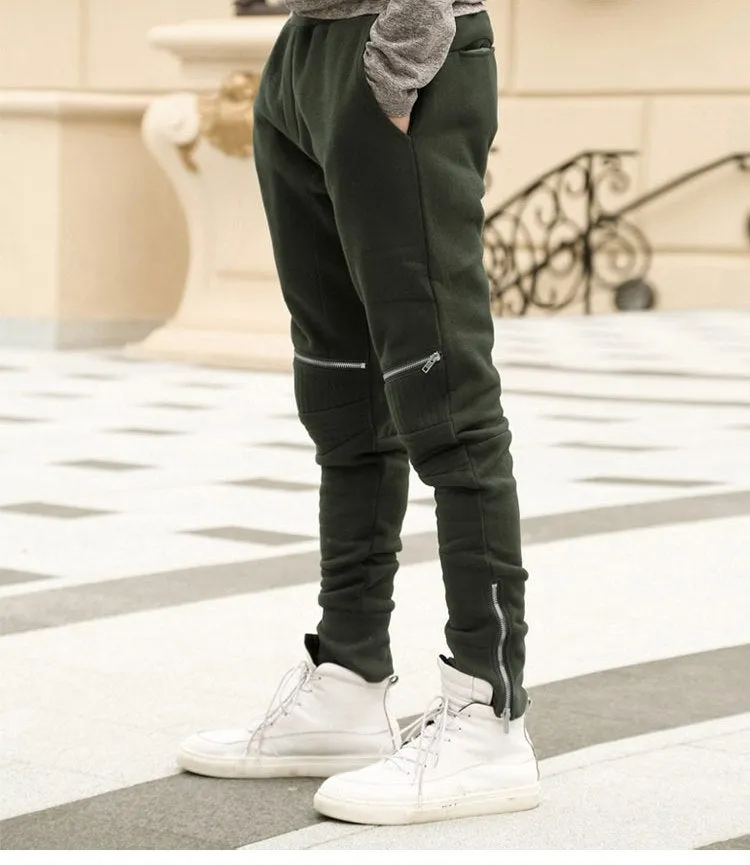 Men's Spring/Autumn Elastic Waist Cotton Joggers With Decorative Zippers