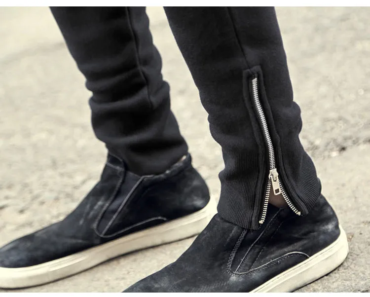 Men's Spring/Autumn Elastic Waist Cotton Joggers With Decorative Zippers