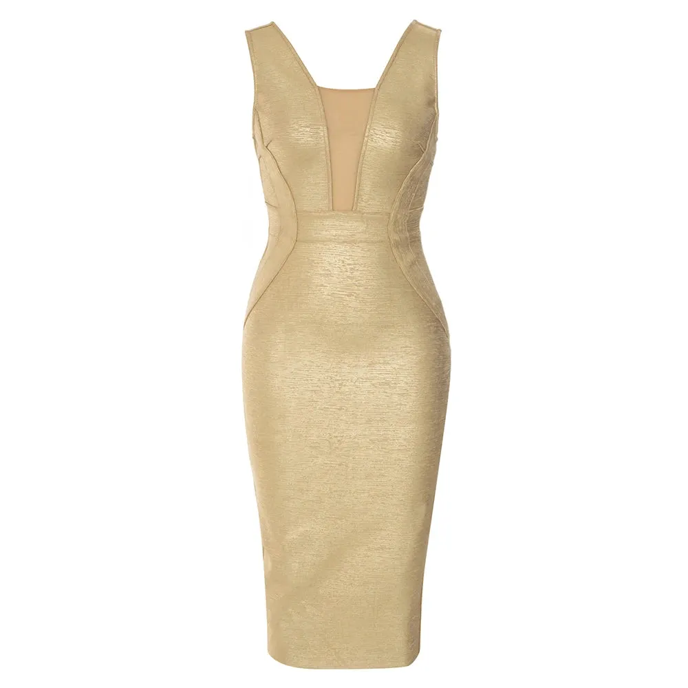 Mesh bandage bodycon midi dress