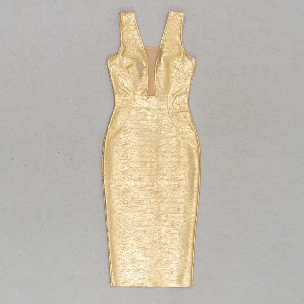 Mesh bandage bodycon midi dress
