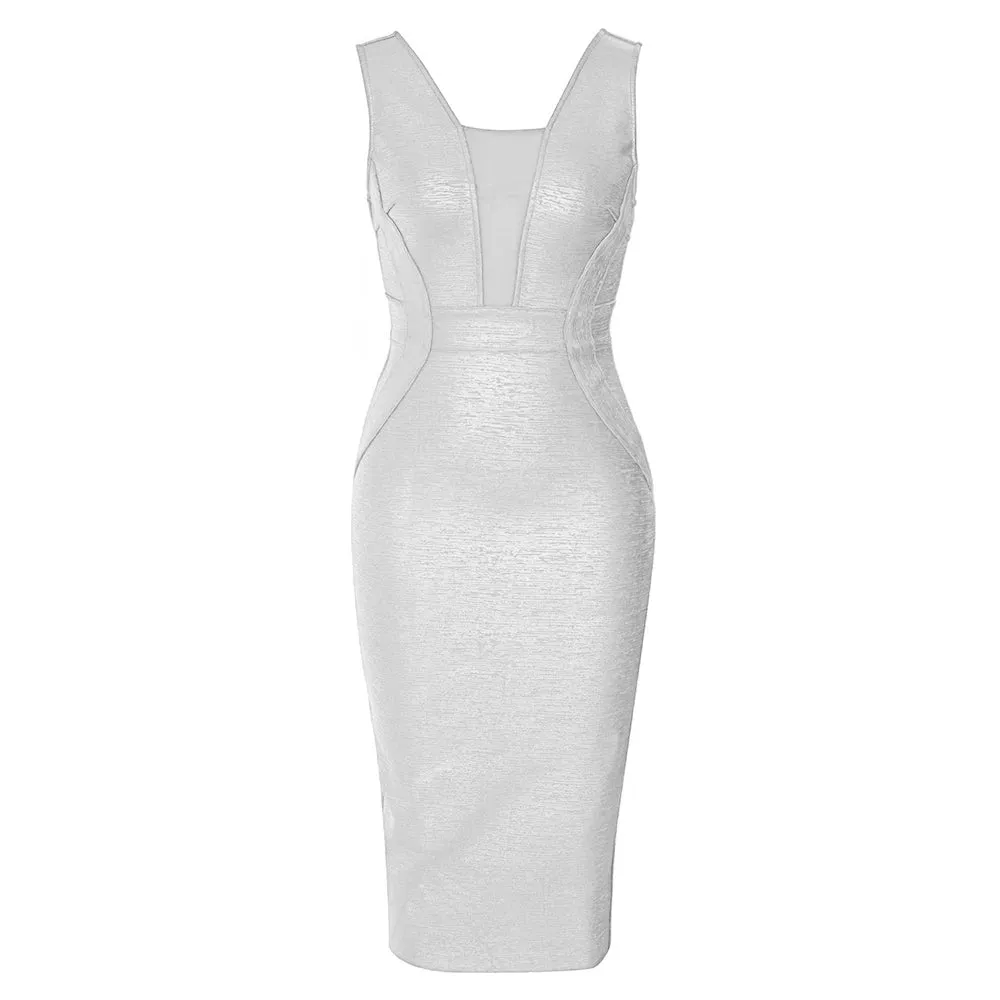 Mesh bandage bodycon midi dress