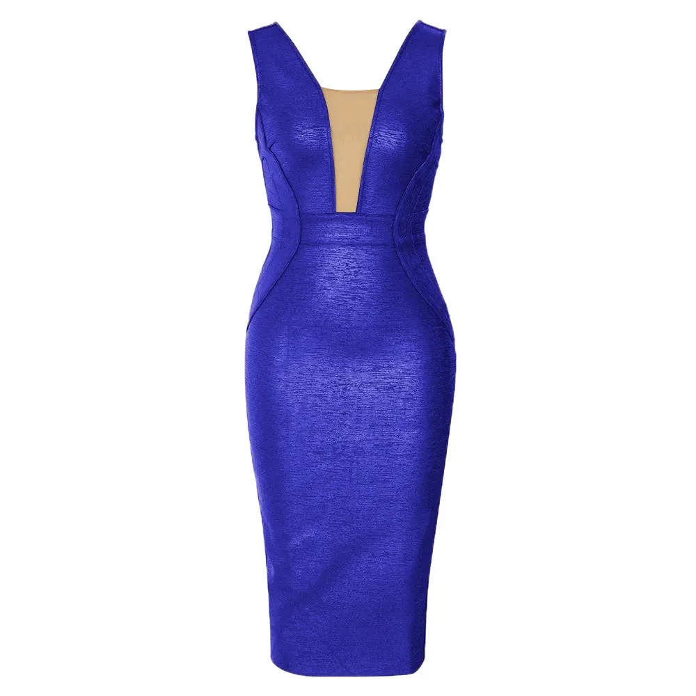 Mesh bandage bodycon midi dress