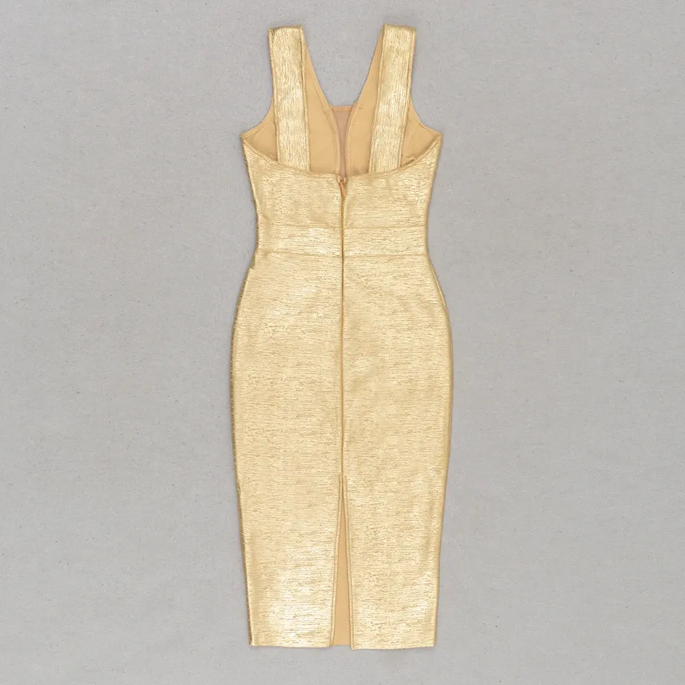 Mesh bandage bodycon midi dress