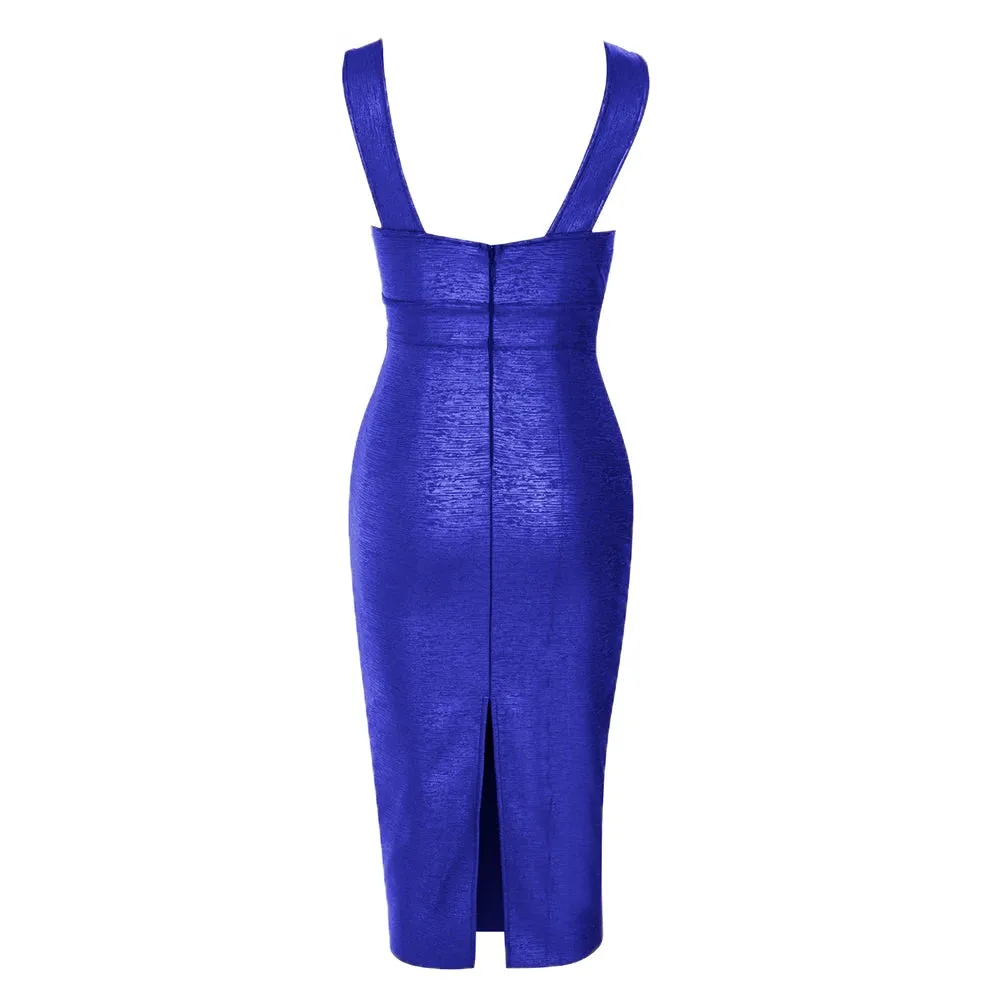 Mesh bandage bodycon midi dress