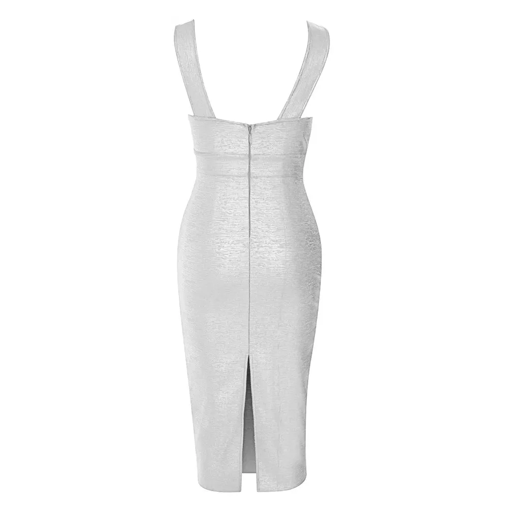 Mesh bandage bodycon midi dress
