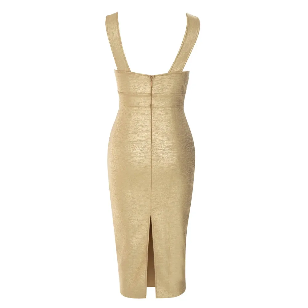 Mesh bandage bodycon midi dress