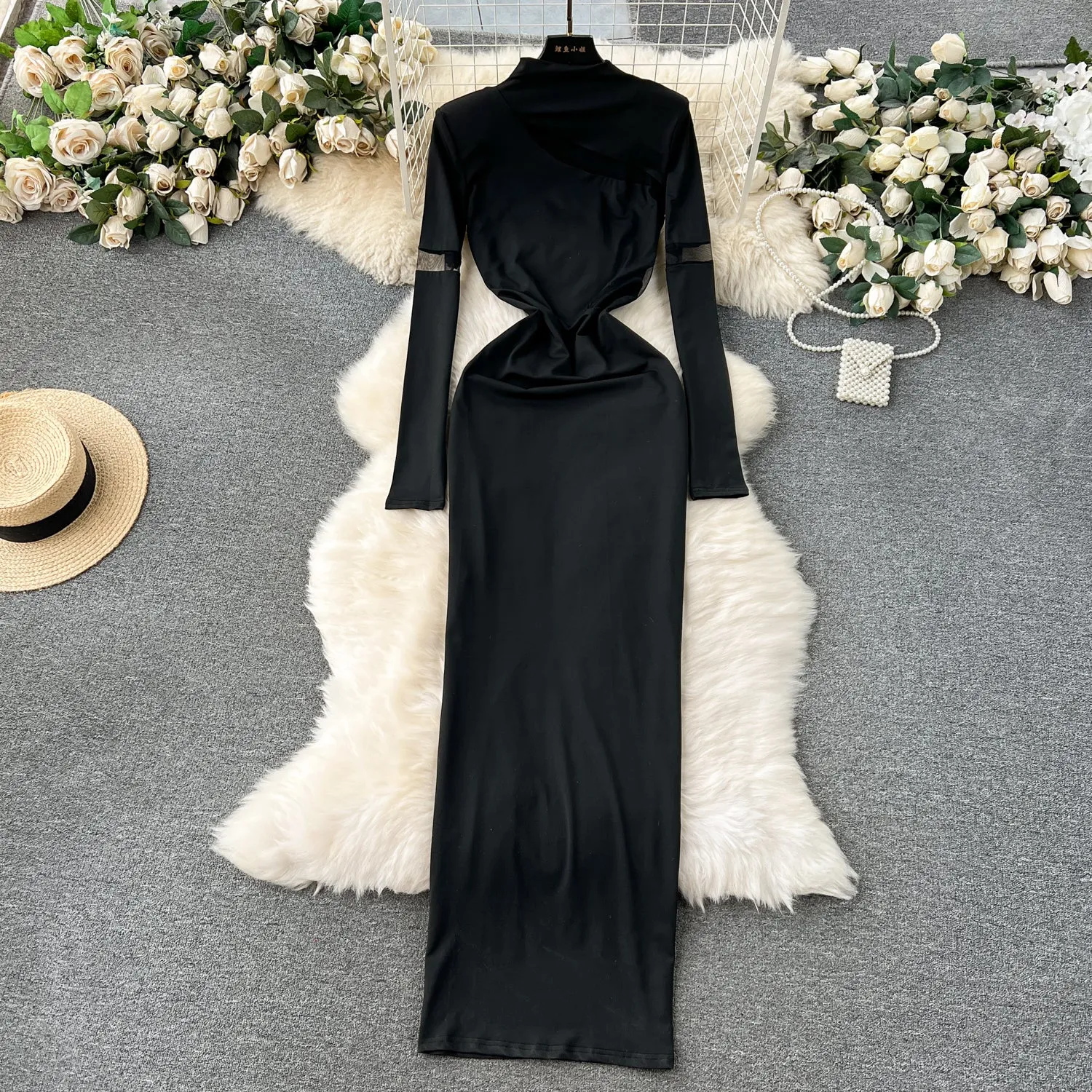 Mesh Patchwork Slim-fit Knitted Dress