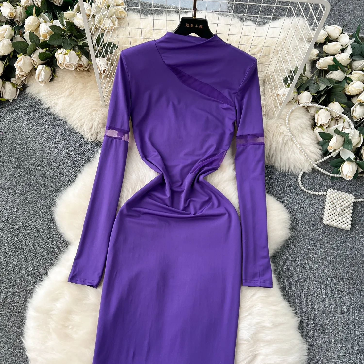 Mesh Patchwork Slim-fit Knitted Dress