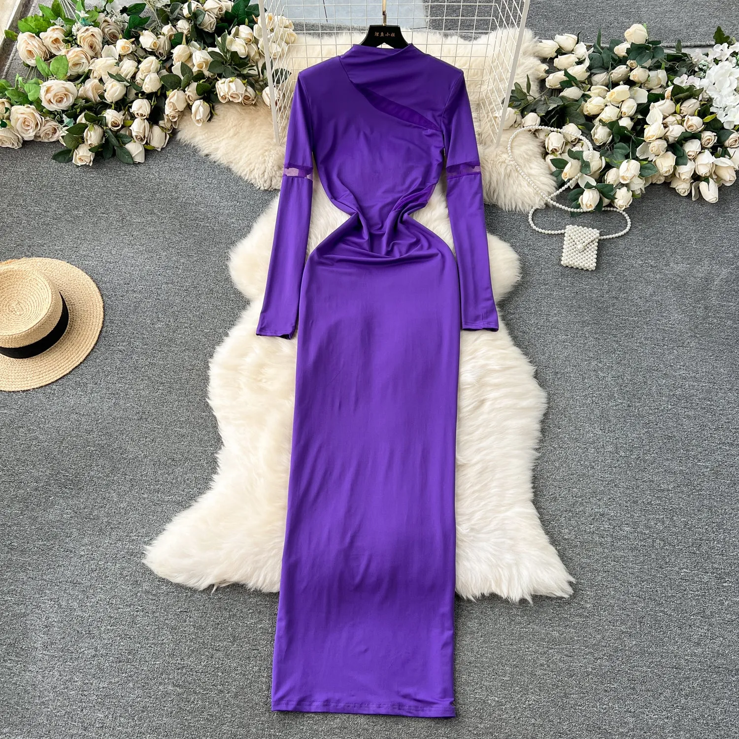 Mesh Patchwork Slim-fit Knitted Dress