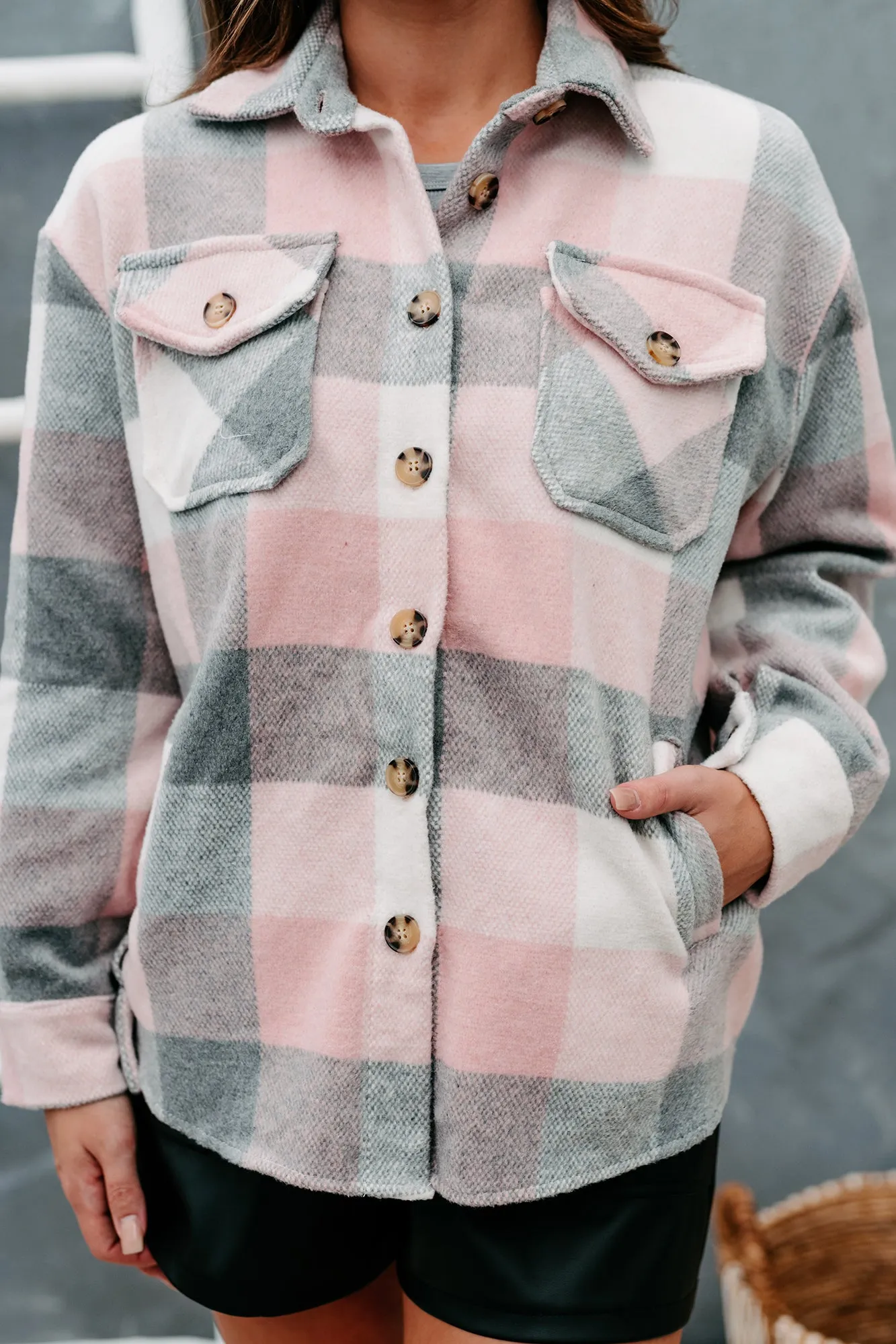 Midnight Bonfires Plaid Shacket (Baby Pink)
