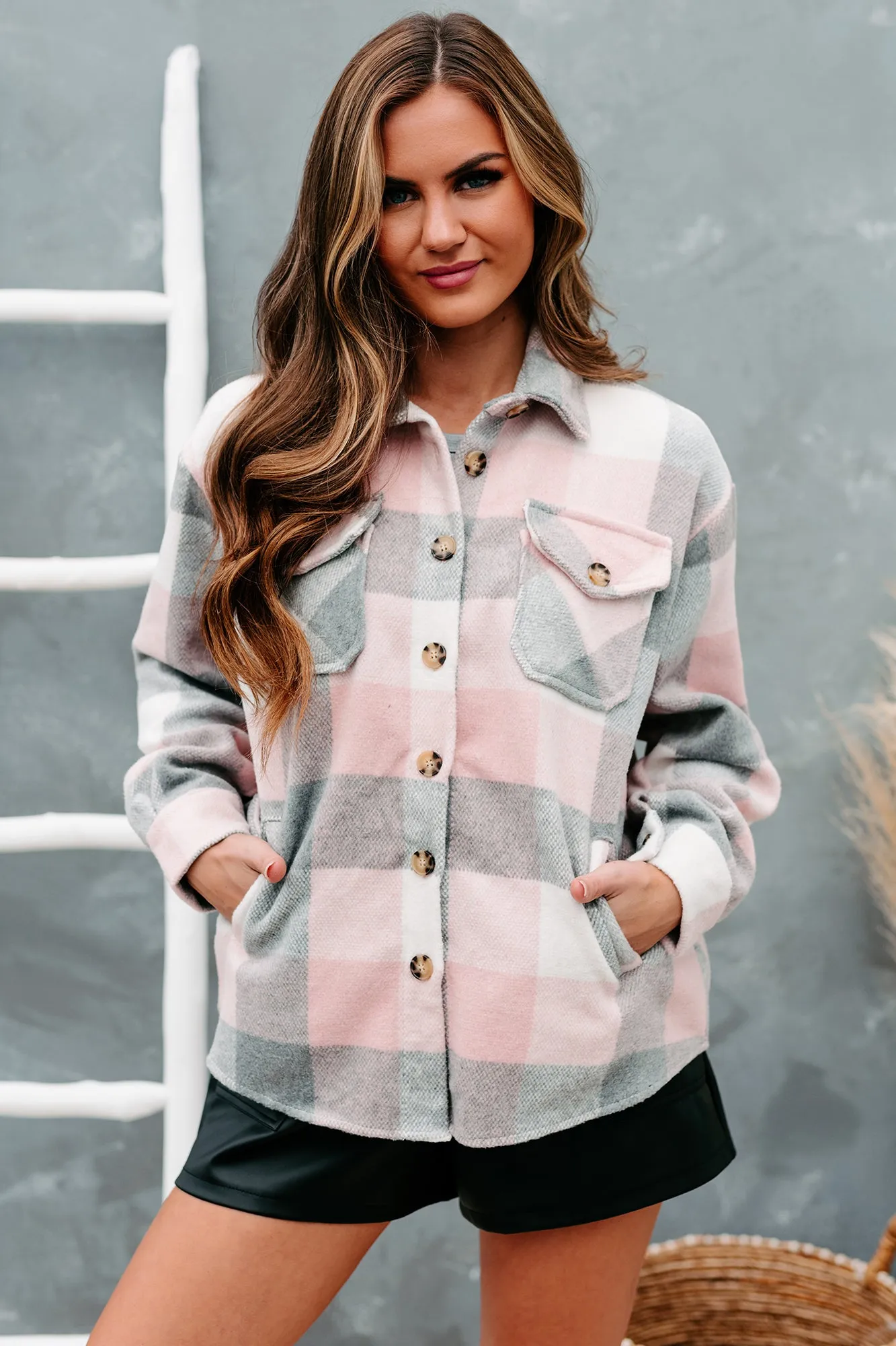 Midnight Bonfires Plaid Shacket (Baby Pink)
