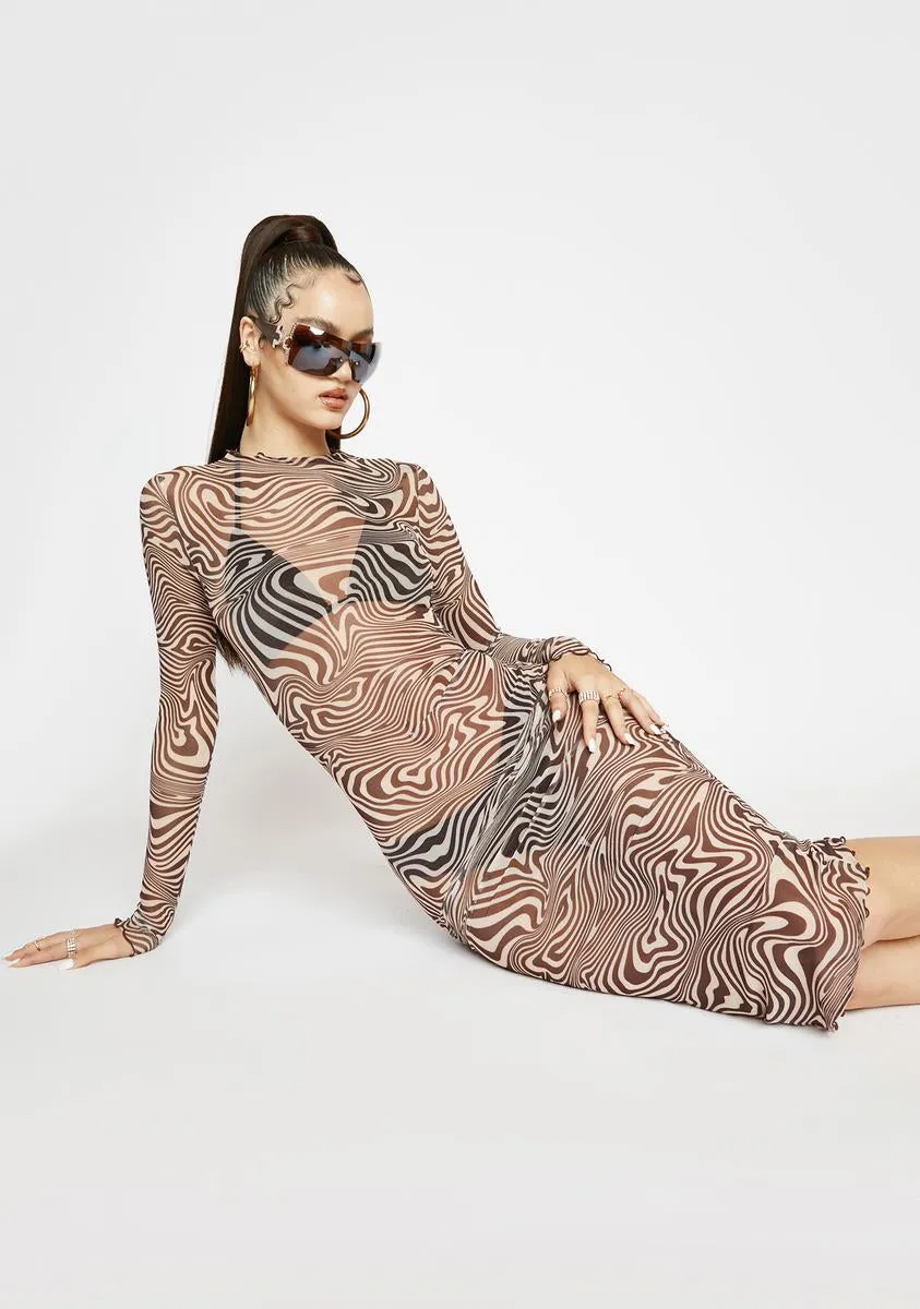 Mocha Surreal Sass Mesh Maxi Dress