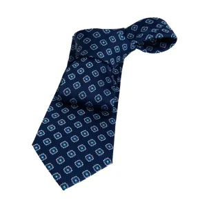 Monterey Foulard Silk Tie, Navy / Turquoise