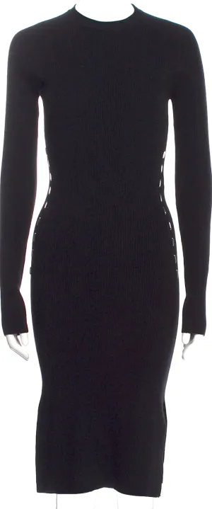 MUGLER PARIS. Black Viscose Blend Bodycon Long Sleeve Midi Dress
