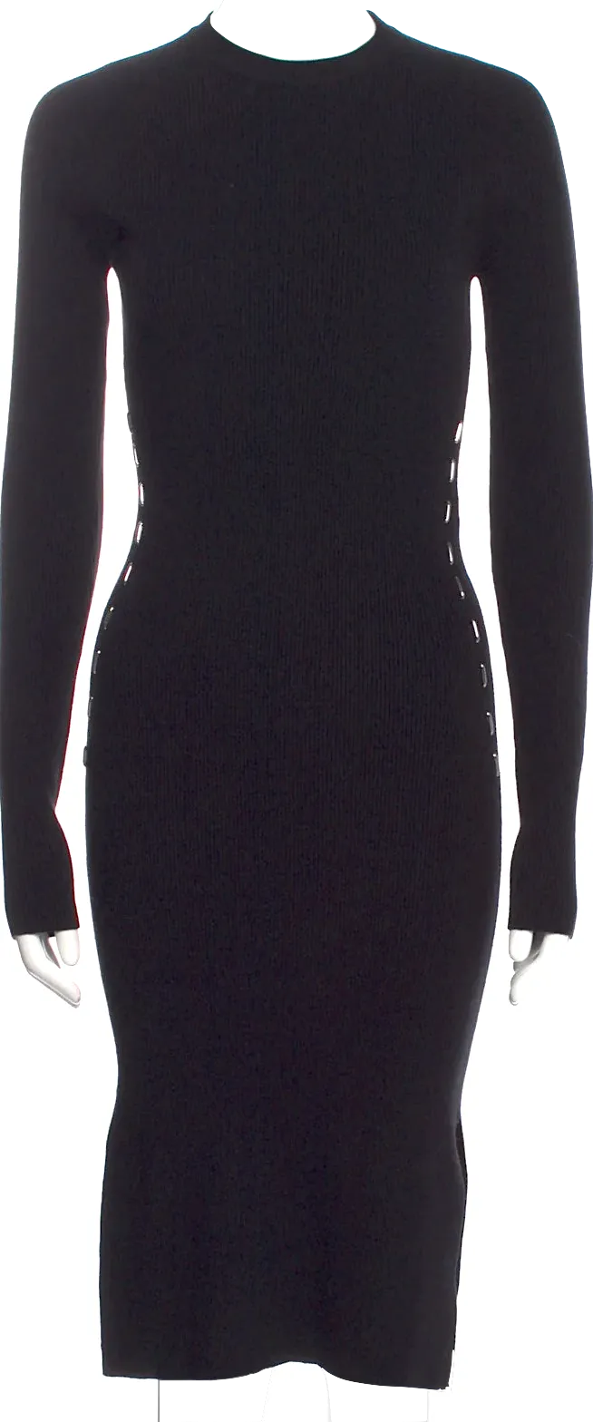 MUGLER PARIS. Black Viscose Blend Bodycon Long Sleeve Midi Dress