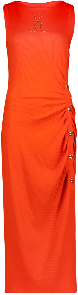 MYLAH TANGERINE BODYCON MIDI DRESS WITH POPPERS