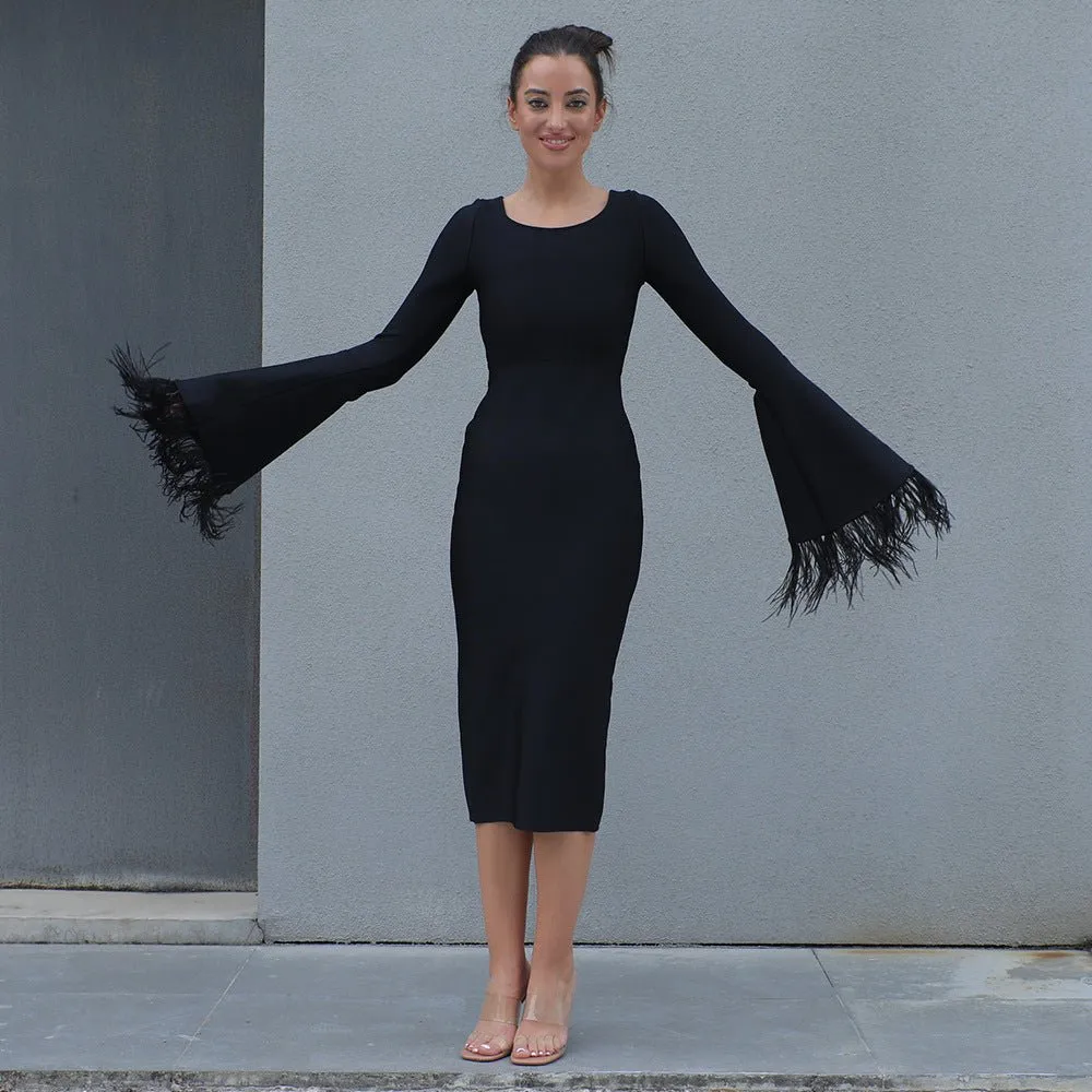 Mystique Bodycon Midi Dress - Black