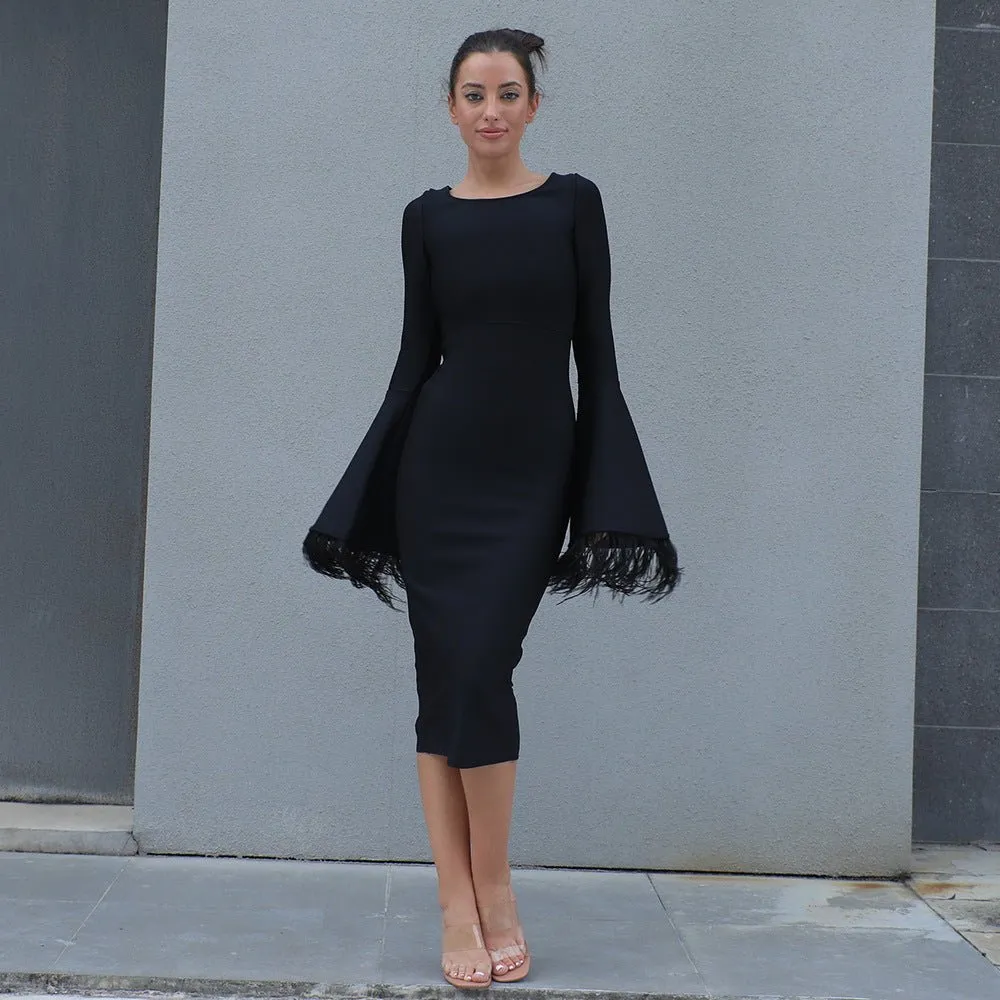 Mystique Bodycon Midi Dress - Black