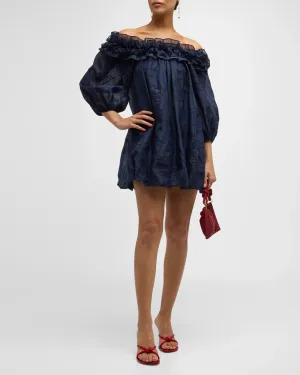 Nava Embroidered Organza Mini Dress | Navy