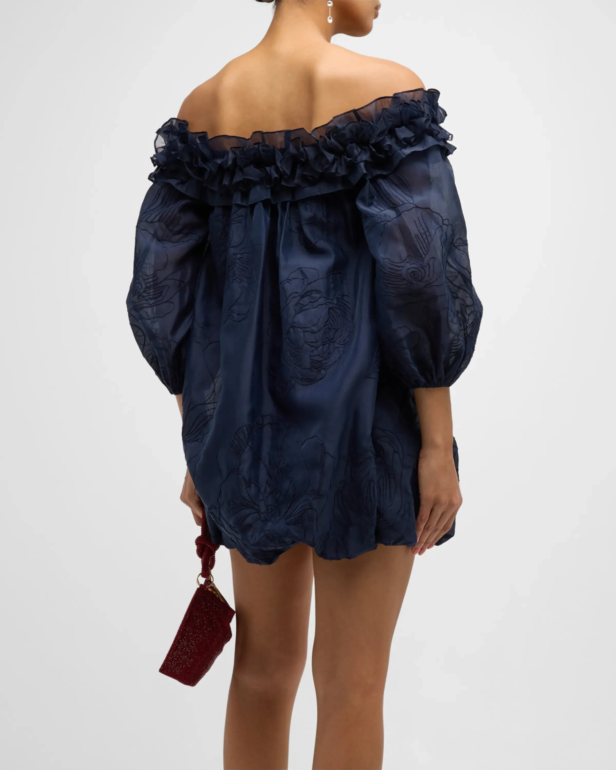 Nava Embroidered Organza Mini Dress | Navy