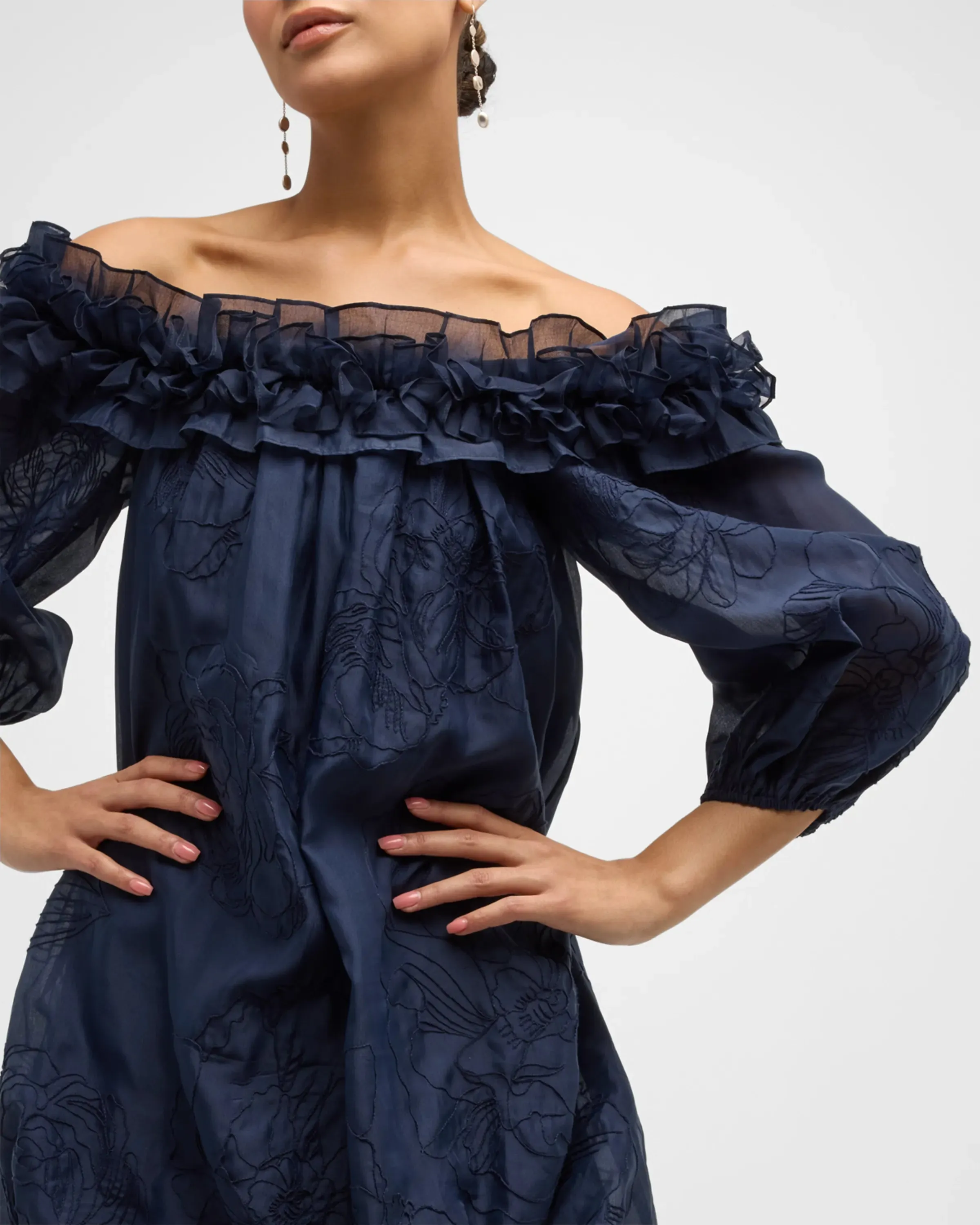 Nava Embroidered Organza Mini Dress | Navy