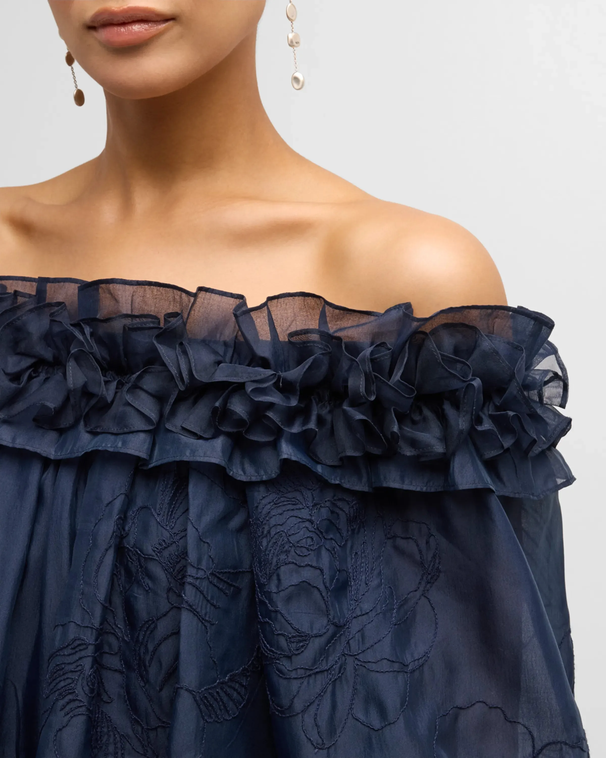Nava Embroidered Organza Mini Dress | Navy
