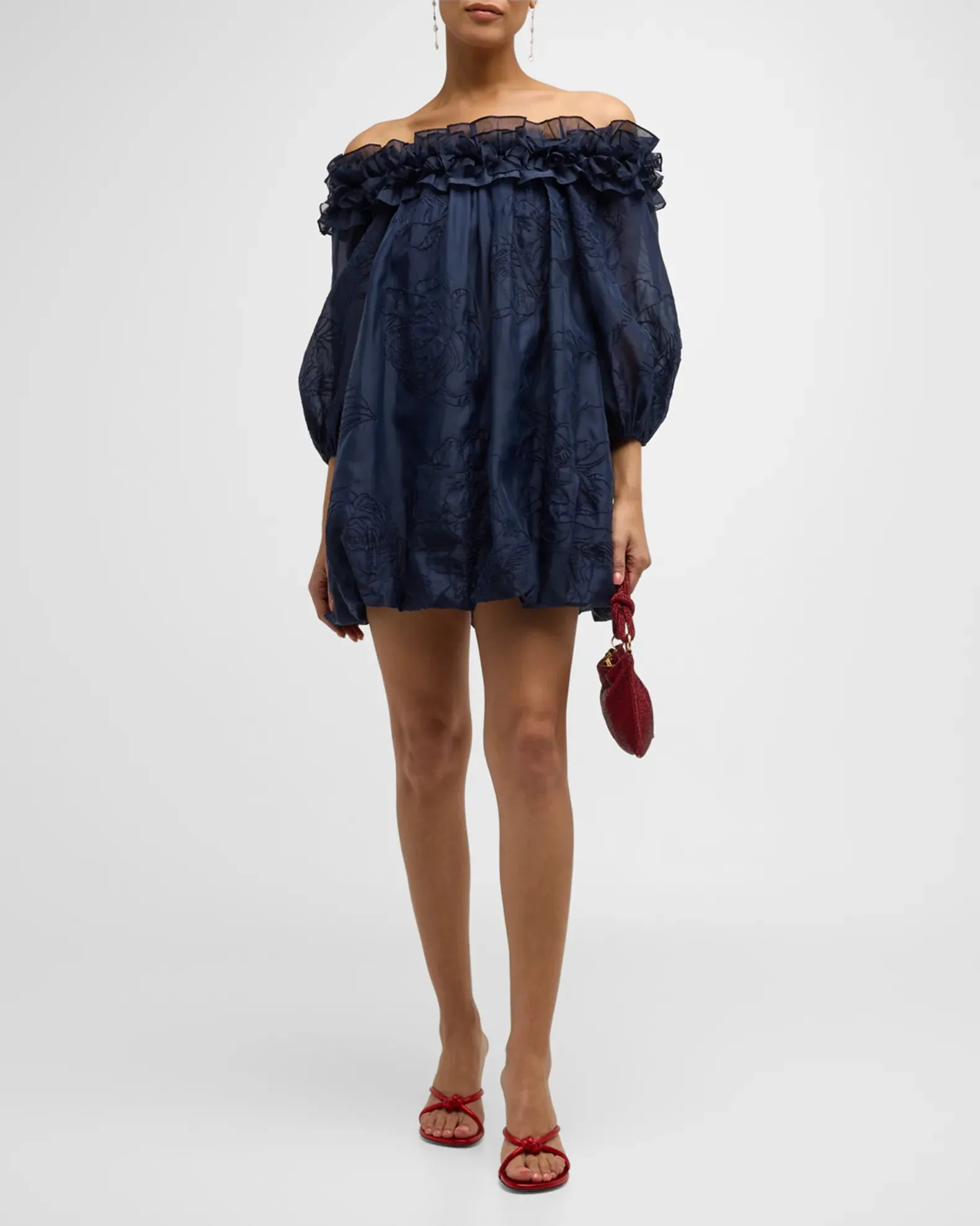 Nava Embroidered Organza Mini Dress | Navy