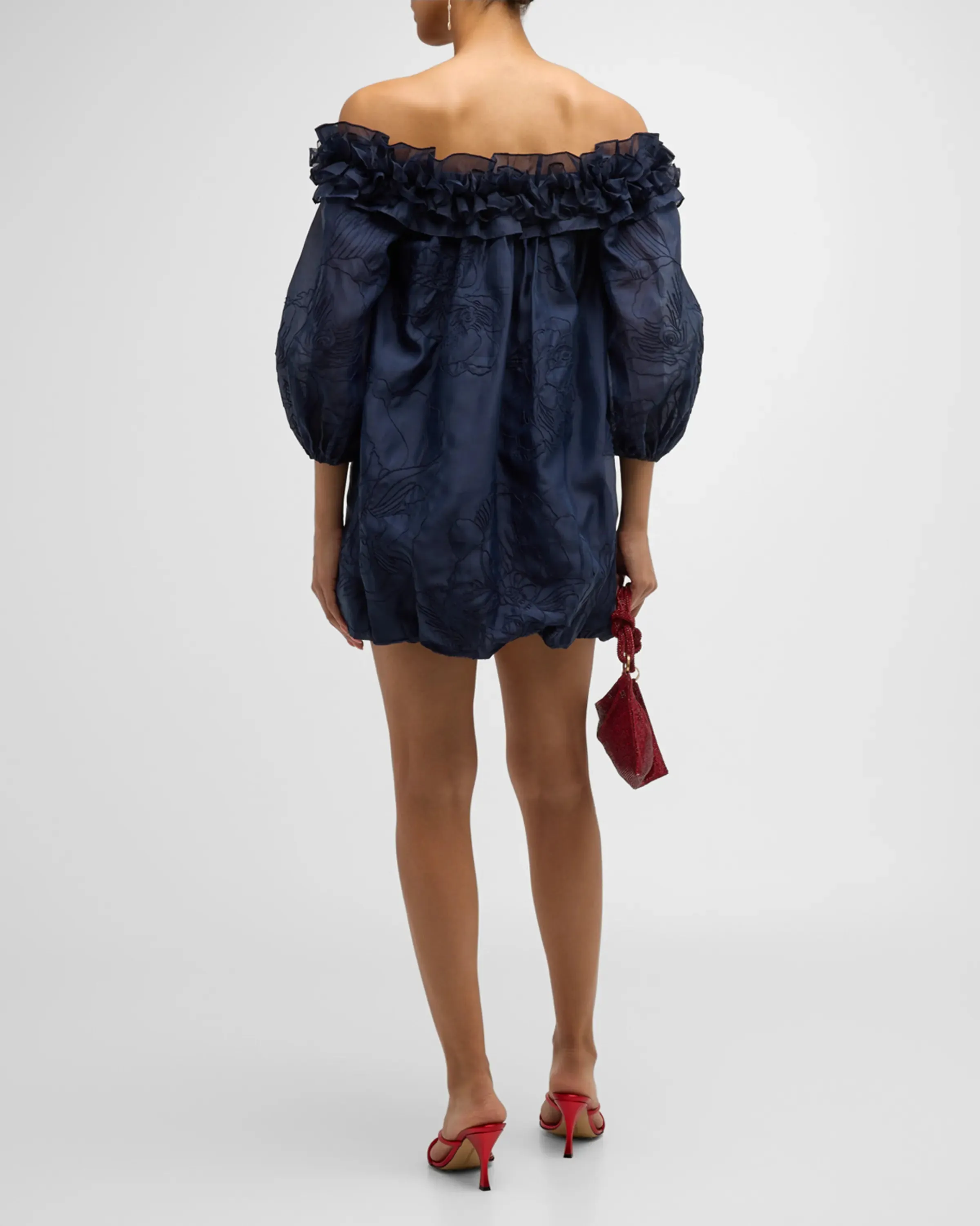 Nava Embroidered Organza Mini Dress | Navy