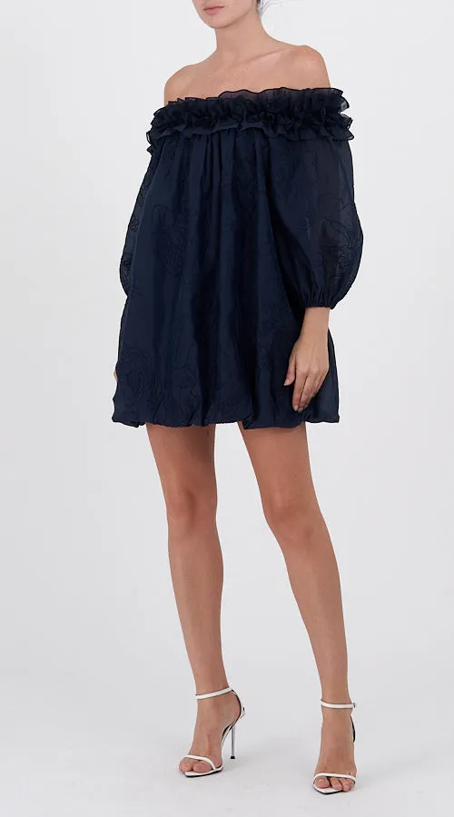 Nava Embroidered Organza Mini Dress | Navy