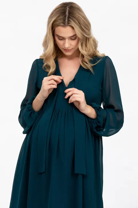 Nova Green Maternity and Nursing Dress in Chiffon