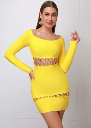 Off Shoulder Cut Out Chain Detail Bandage Bodycon Dress