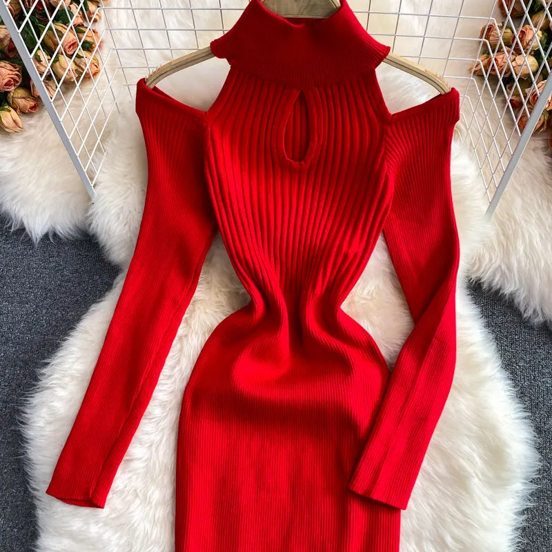 Off-the-shoulder Knitted Stretch Dress