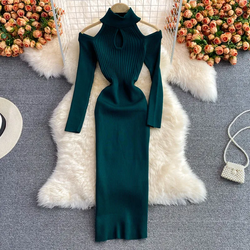 Off-the-shoulder Knitted Stretch Dress