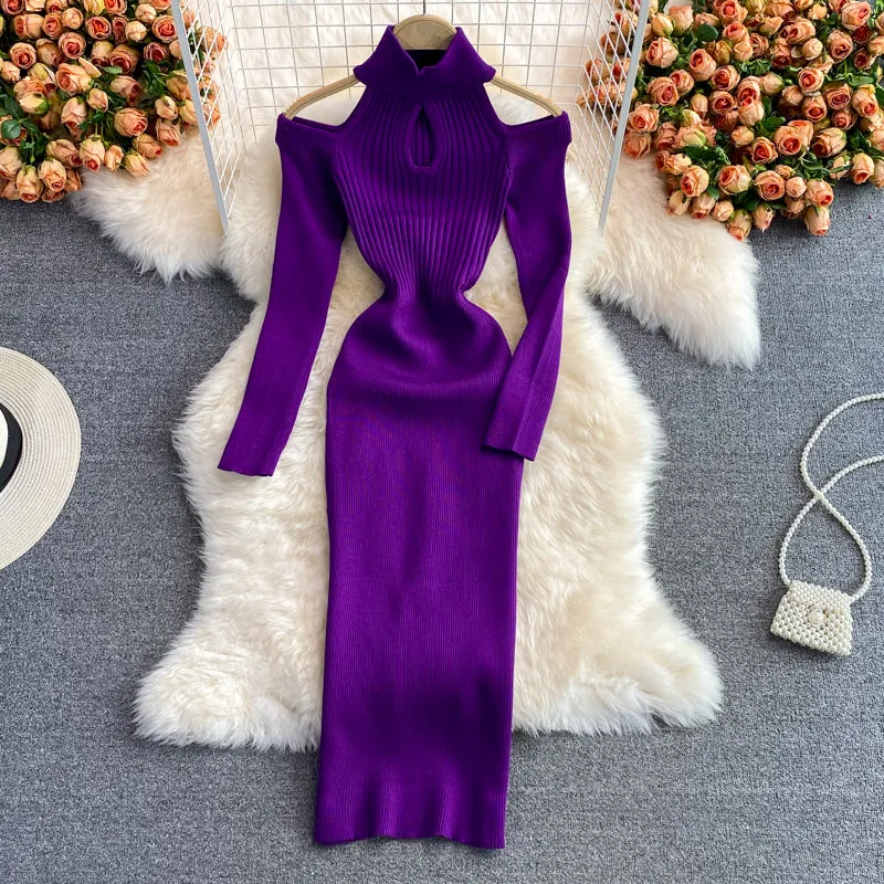 Off-the-shoulder Knitted Stretch Dress