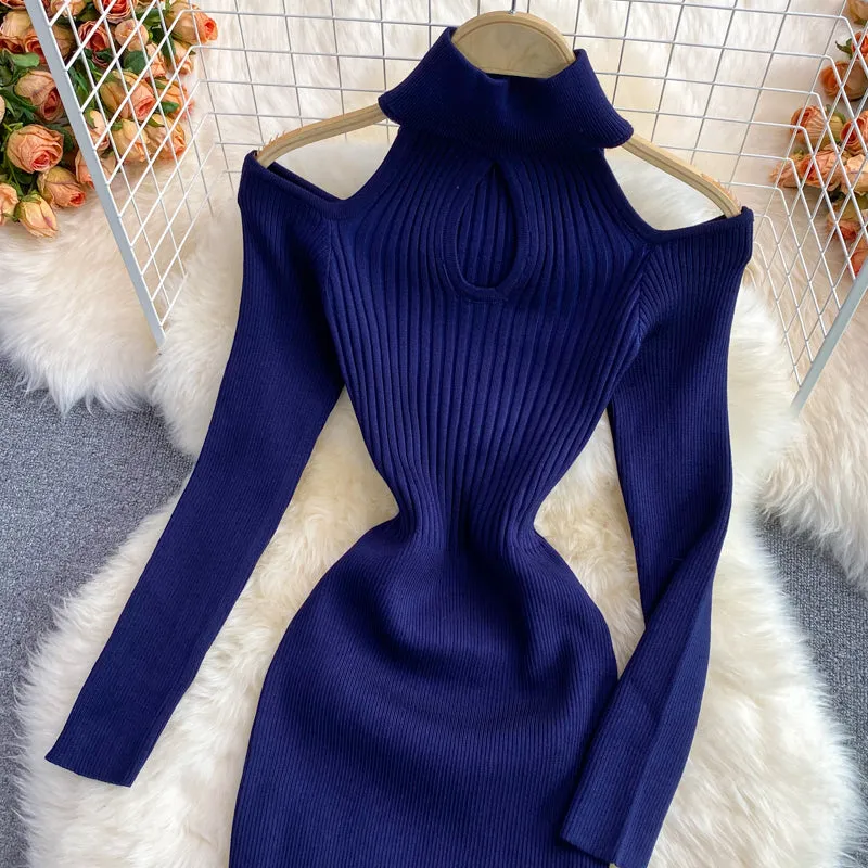 Off-the-shoulder Knitted Stretch Dress