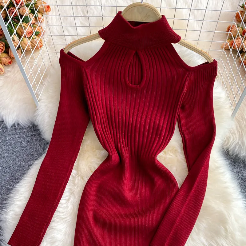 Off-the-shoulder Knitted Stretch Dress