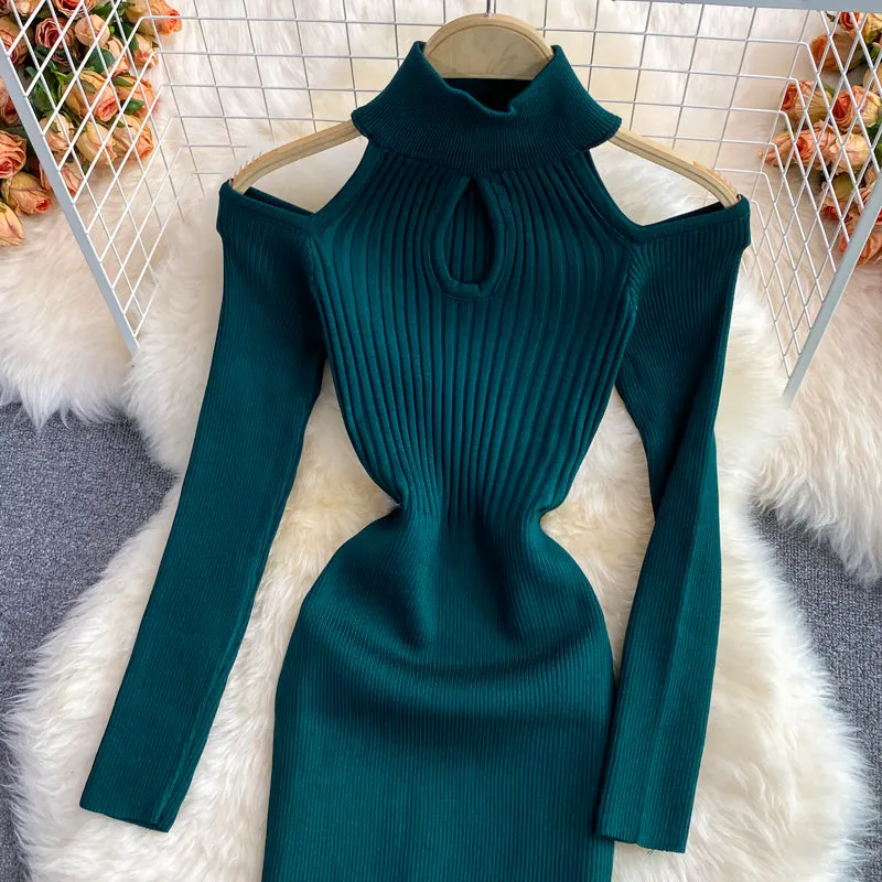 Off-the-shoulder Knitted Stretch Dress