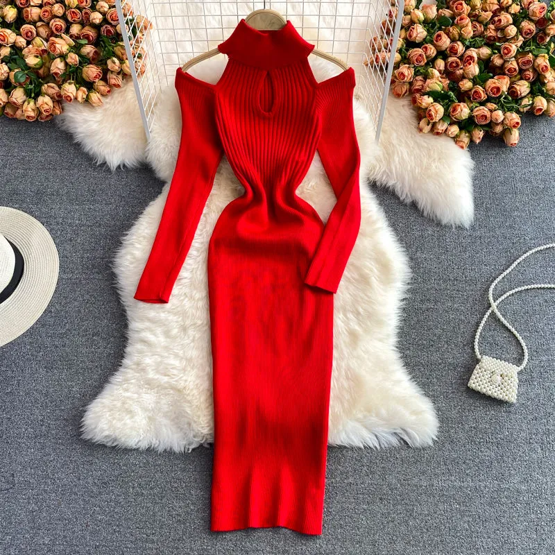 Off-the-shoulder Knitted Stretch Dress