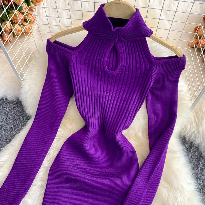Off-the-shoulder Knitted Stretch Dress