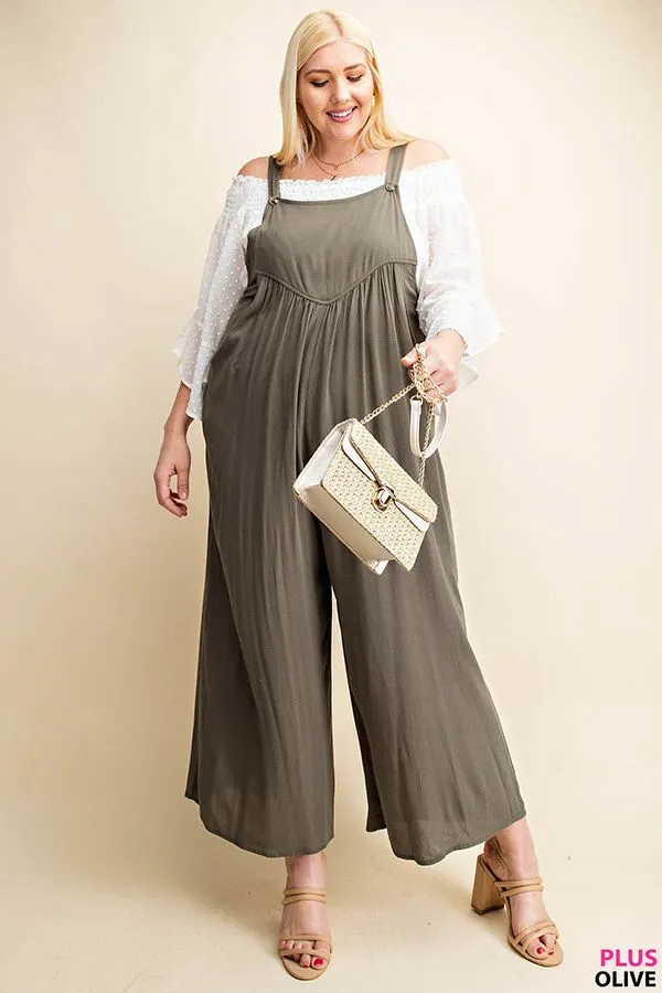 Olive Wide Leg Overall Jumpsuit