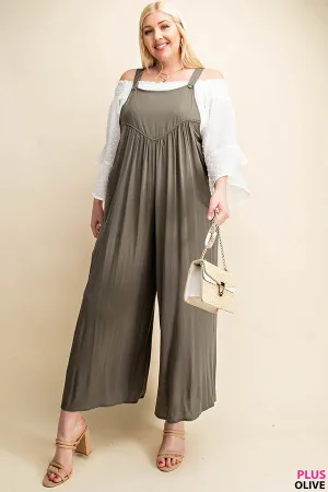 Olive Wide Leg Overall Jumpsuit