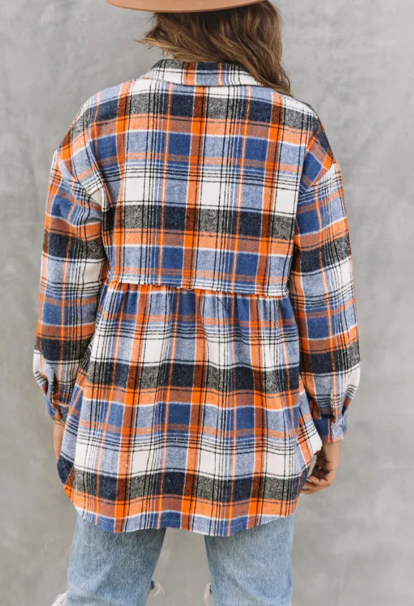 Orange Navy Plaid Shacket