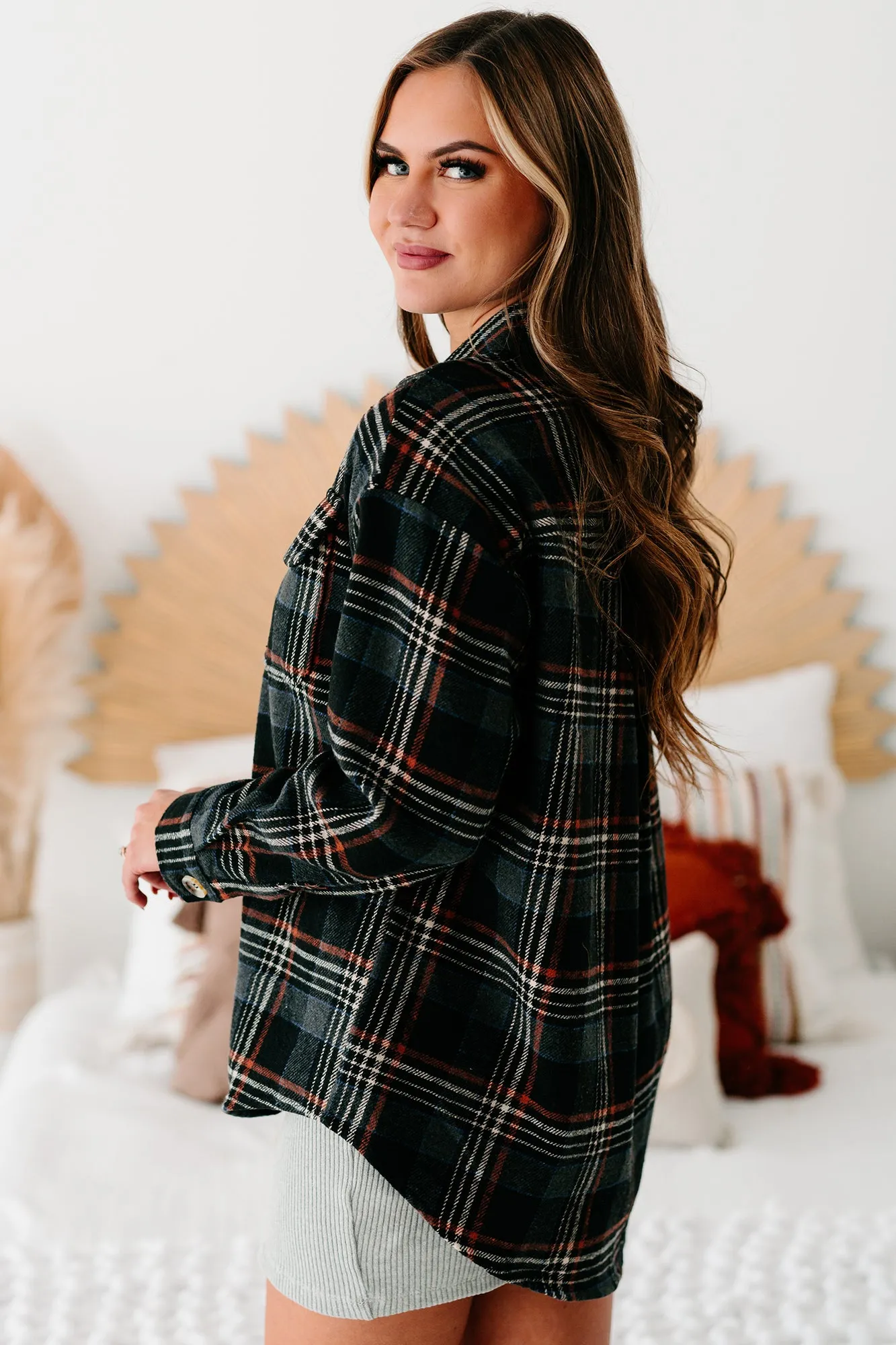 Passing Cities Plaid Shacket (Black)